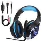Fashion Bluetooth Earphone, Headset Gaming Headphones Over Ear Noise-isolating, Stereo Bass with Microphone, Volume Control for New Xbox One PC PS4 (Color : Blue)