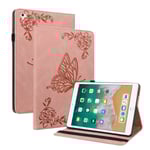 Läderfodral iPad 9.7 5th Gen (2017) Fjärilar Rosa