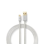 Nedis USB-kabel | USB 2.0 | USB-A Han | USB Micro-B Han | 15 W | 480 Mbps | Gull belagt | 2.00 m | Rund | Flettet / Nylon | Aluminium | Deksel Vindusboks
