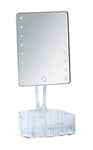 WENKO Coiffeuse Miroir LED, Miroir Maquillage sur Pied avec Rangement, 18.5x25.5 cm, Trenno