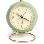 SCSYV Liten väckarklocka, klassisk retro analog söt enkel design liten skrivbordsklocka med tyst batteridriven tyst bakgrundsbelysning för barn/sovrum/ Green