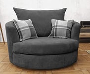Sofas and More Large Swivel Round Cuddle Chair Fabric (Grey)