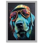Labrador Retriever with Sunglasses and Hat Artwork Framed Wall Art Print A4