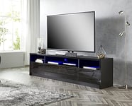 MMT Furniture LED TV Stand Cabinet Unit with Blue LED Lights -TV Console & Entertainment Unit with Storage - Gloss Finish - Modern TV Shelf Desk for up to 85 inches LED LCD Plasma Flat Screens(Black)