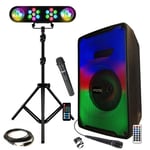 MOOVING LIGHT & SOUND - Enceinte portable Karaoke Bluetooth USB KARA-MOOV500 - 2 Micros - Pack Lumière sur pied 4 jeux de Lumière