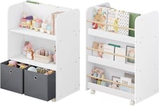 Rootz 2-i-1 bokhylla för barn - Förvaringsorganisatör - Mobil hyllenhet - Dubbelsidig åtkomst - Slitstark MDF - Barnsäker design - 62,5 cm x 82,5 cm x