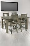 1.6m Fixed Solid Reclaimed Pine Dining Table With 6 Solid Pine Chairs & Extension Leaf