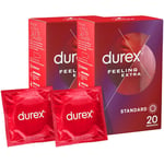 Durex Préservatifs Feeling Extra - 2 x 20 Préservatifs Fins et Extra Lubifiés 2x20 pc(s) préservatif(s)