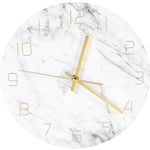 Kvarts Analog Tyst Marmor Väggklocka 3D Chic Vit Marmor Tryck Modern Rund Väggklocka Nordisk Kreativitet Heminredning