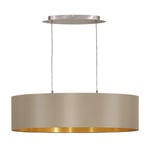 Pendant Ceiling Light Colour Satin Nickel Shade Taupe Gold Fabric Bulb E27 2x60W