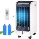 TANGZON 3 in 1 Evaporative Air Cooler, 6L Mobile Air Conditioning Fan with Remote Control and 2 Boxes of Ice Crystals, 3 Wind Speeds, 8 Hour Timer, Portable Air Conditioner for Office Home
