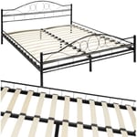 TecTake® Cadre de lit avec sommier en Bois Lit 180x200 cm Cadre en Acier laqué époxy Lit 2 Personnes Lit Double Lit Adulte, ado ou Enfant Chambre Adulte Moderne Meuble Chambre pour Matelas 180x200