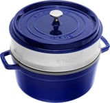 STAUB Cast Iron Roaster/Cocotte with Steamer Insert, Round, 26 cm, 5.2 Blue 