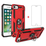 Asuwish Phone Case for iPhone SE 2020(iPhone7/8) with Tempered Glass Screen Protector Stand Ring Holder Shockproof Silicone Heavy Duty Accessories Rugged Metal se2 gen SE2020 2nd i Phone7s i7 i8 Red