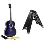 Martin Smith Acoustic Guitar with Guitar Strings, Guitar Plectrums & Guitar Strap - Blue & Martin Smith AGS-02 Portable folding Guitar Stand Classical Guitar Stand Acoustic Guitar Stand