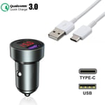 For Xiaomi 12T Pro Car Charger Usb-C Car + 1m Type C Cable Charger Adapter