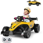 GOPLUS Kart à Pédale F1 Enfant 3-7 Ans avec Télécommande,Véhicule électrique Roues Anti-chocs,LED/Musique/USB/MP3,Jaune - Goplus