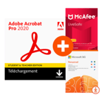 Pack Adobe Acrobat Pro 2020 - Etudiants/Enseignants - 2 PC - Licence perpétuelle + Microsoft 365 Personnel + McAfee LiveSafe - 1 an