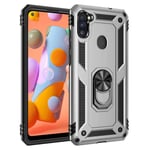 HUUH Case for Samsung Galaxy A11/Samsung Galaxy M11, Full body protection silicone TPU metal ring grip bracket shockproof heavy hard shell mobile phone case(Silver)