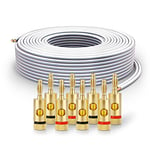 PureLink Câble d'enceinte SP061-030 2x2,5 mm² (99,9% de cuivre OFC, Fil toronné de 0,20 mm) Câble d'enceinte Hi-FI, 30 m, Blanc, Jeu Comprenant 8 fiches Bananes