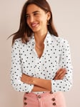 Boden Saskia Stretch Cotton Spaced Dot Shirt, Ivory/Navy