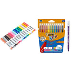 CRAYOLA Pip-Squeaks Mini Washable Felt Tip Colouring Pens, Pack of 14, 221595 & BIC Kids Kid Couleur, Washable Felt Tip Pens, Ideal for School, Assorted Coloring Medium Point Pens, Pack of 12