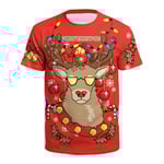 Kvinnor Män Jul Tryckt Kortärmad T-shirt Jumper Fest Xmas Pullover Topp H 2XL