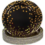 Svart guld födelsedag engångstallrik, 48 st 18 cm papperstallrik, ZQKLA