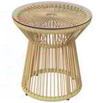 Outsunny Table de Jardin Ronde en résine tressée Imitation rotin, Table de bistrot en métal, Table d'appoint Plateau en Verre trempé Ø 40 cm, pour terrasse, Jardin, Beige