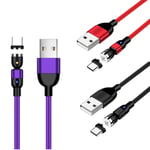 ACALI 360° & 180° Rotation Magnetic USB C Cable 3 Pack 2m Type C Charging Cable Nylon Braided Cord Compatible with Samsung S8 Plus S9 Plus, Huawei P30 Mate 20 Pro and More Devices (Black+Red+Purple)