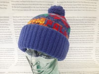 POLO RALPH LAUREN Jacquard Large Beanie Mens Wool Blue Hat Fold-Up Cap NEW R£105