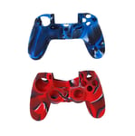 2pcs Silicone Ps4 Controller Grip Skin Soft Protective Case Cover for Sony Playstation 4 Controller - Red and Blue