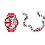 Diesel Men's Watch Mr Daddy 2.0 and Chain Necklace - Two-Hand Movement, Red Enamel Stainless Steel