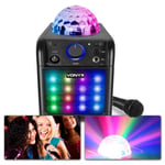 VONYX SBS50B-PLUS Karaoke Set svart färg, med inbyggt LED discoljus-effekt, Karaoke maskin - Batteridriven högtalare med mikrofon VONYX SBS50B-PLUS med inbyggt ljus