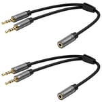 Headphone Mic Splitters Cable 2 PACK, POSUGEAR CTIA Standard 3.5mm Female to 2 Dual 3.5mm Male Audio Mic Splitter Cable Gold Plated Adapter Compatible with PC Computer, Speaker…
