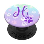 H Initial Phone Grips Pop Up Holder Rainbow Purple Paw Print PopSockets Grip and Stand for Phones and Tablets