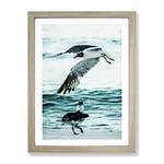Two Seagulls Seascape Modern Framed Wall Art Print, Ready to Hang Picture for Living Room Bedroom Home Office Décor, Oak A2 (64 x 46 cm)
