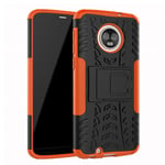 Motorola Moto G6 mobilskal hårdplast TPU material skyddande utfällbart ställ däckmönster - Orange
