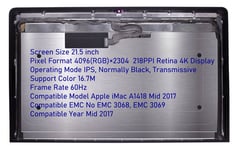 21.5" LED 4K Screen + Glass iMac A1418 Mid 2017 EMC 3069 For LM215UH1-SDB1 SD B1