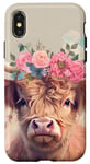 iPhone X/XS Spring, Highland Cow | Scottish Highland Cow, Floral Pastel Case
