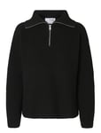 Selected Femme Slfbloomie Ls Knit Half Zip Noos Svart