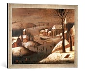 Kunst für Alle 'Image encadrée de Pieter Brueghel Le Jeune Paysage d'hiver avec Oiseau en Cas d'art dans Le Cadre de Haute qualité Photos Fait Main, 60 x 40 cm, Argent Raya