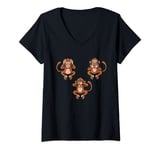 Womens Speak Hear & See No Evil Three Monkies Wise Monkey V-Neck T-Shirt