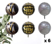 New Year’s Eve Party Decoration 22 inch Supplies Marble Golden Black Balloon Round Sphere foil Disco Ball Happy New Year 4D Balloons- Pack of 6 Party Decorations Orbz or Single Pack (6 pc Assorted)