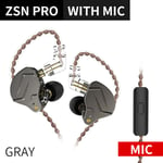 KZ ZSN PRO Écouteurs intra-auriculaires 1BA 1DD Hybrid Drive HIFI Sport Casque antibruit ZES ZEXPRO EDC EDS DQ6S-Gray MIC