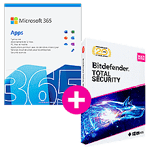 Pack Microsoft 365 Apps for business - 1 utilisateur + Bitdefender Total Security - 3 appareils - Renouvellement 1 an