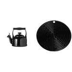 Le Creuset Traditional Kettle with Whistle, 2.1 L - Black with Cooling Tool