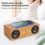 Speaker Alarm Clock Wooden Soundbar With FM Radio Wireless Phone Charger