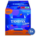 6x Tampax Tampons Intérieur Compak Super Plus 16 Pièces