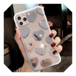 Electroplated Mirror Transparent Case For iPhone 11 11Pro Max X XR XS Max 6 7 8Plus Glitter Soft TPU Love Heart Clear Back Cover-Silver-For iphone 11